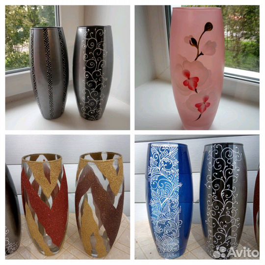 Вазы стекло. Ручная роспись. Новые