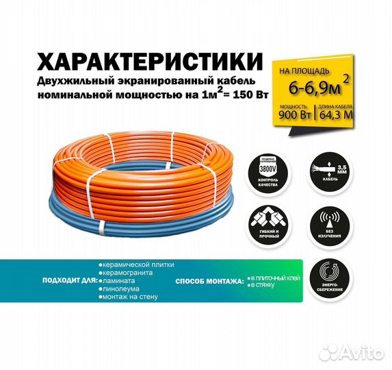Теплый пол 900 вт / 64,3 П.М