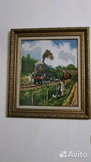 Вышивка счетный крест, паровоз