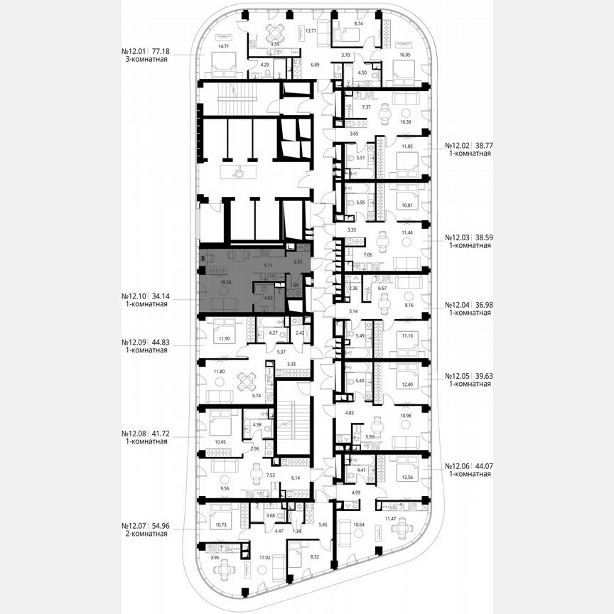 Квартира-студия, 34,1 м², 12/49 эт.