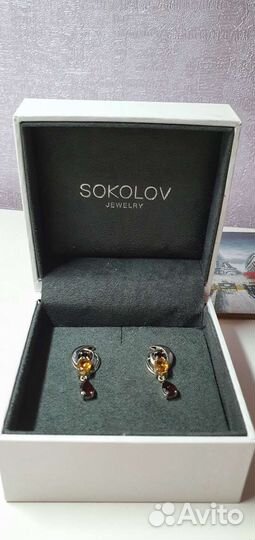 Серебряные серьги с цитрином и гранатом