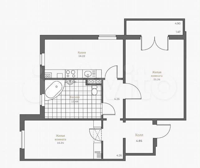 2-к. квартира, 84,6 м², 2/3 эт.