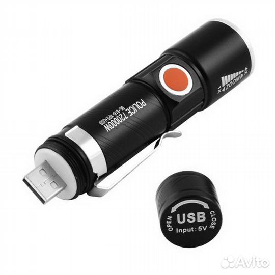 Фонарь компактный ручной USB-T6 zoom