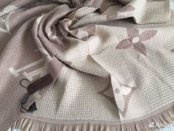 Коричнево-бежевый кашемировый палантин LV