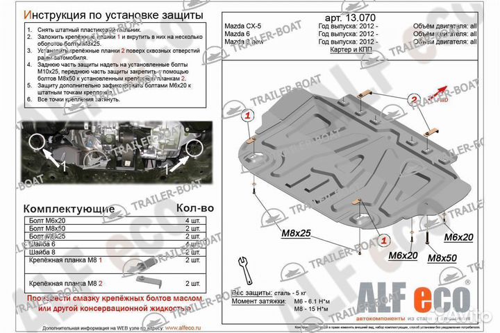 Защита картера и кпп Mazda CX-5 16-22 V-all сталь, 1,5 мм 44544