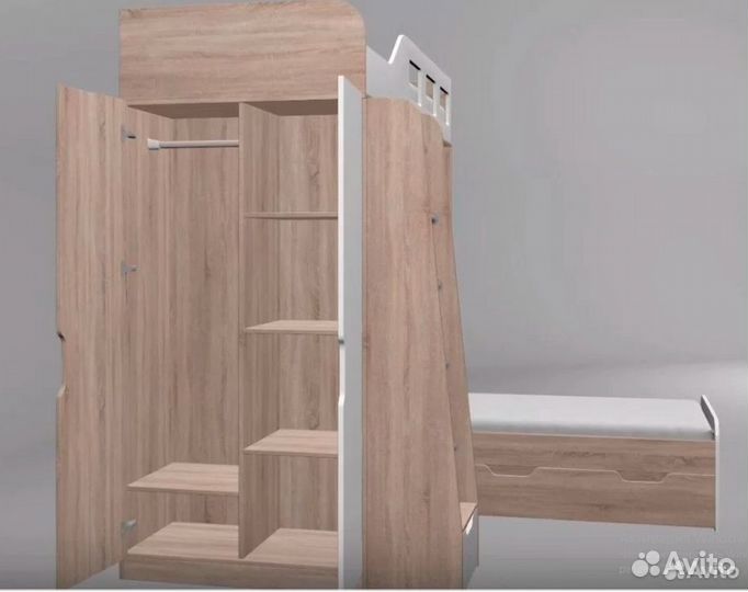 Двухъярусная кровать Дуб Молочный/Салатовый