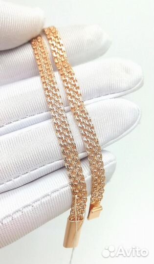 Золотой браслет Двойной бисмарк из красного золота