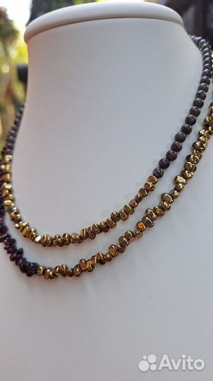 Чокер из гематита и обсидиана