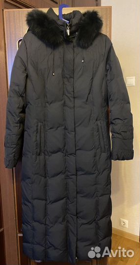 Пуховик пальто длинное черного цвета 44 размер