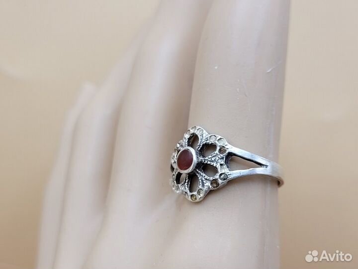 Кольцо серебро 925 Звезда Цветок Эмаль Марказиты