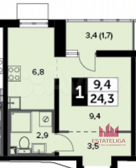 Квартира-студия, 24,3 м², 18/20 эт.