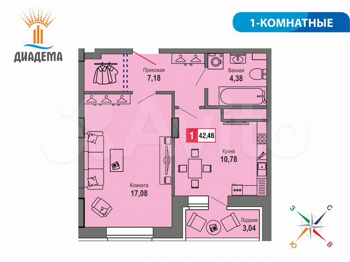 1-к. квартира, 42,5 м², 5/22 эт.