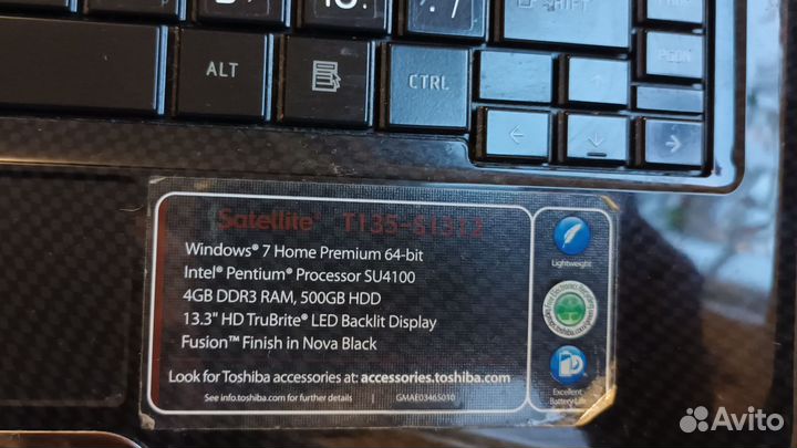 Ноутбук Toshiba satellite T135-S1312 на разбор