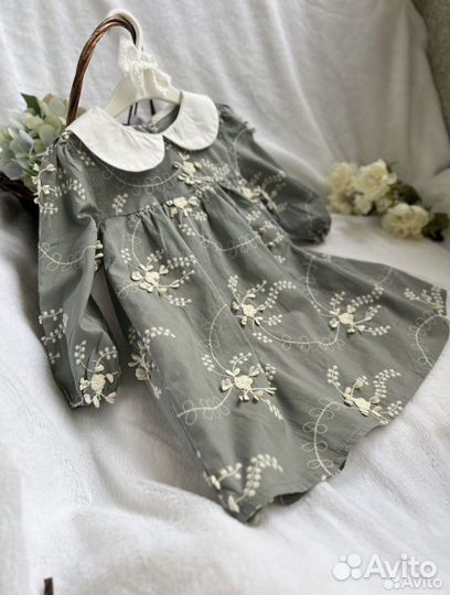 Нарядное хлопковое платье с вышивкой 86 92