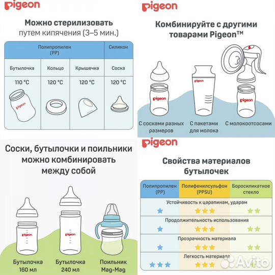 Бутылочки и соски Pigeon