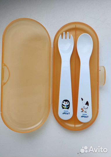 Ложка и вилка Avent в футляре в наборе б/у