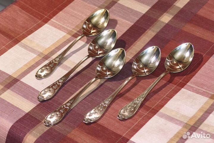 Ложки десертные позолоченные СССР новые 5шт