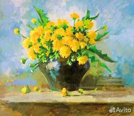 Алмазная мозаика 40x50 Букет желтых весенних цвето