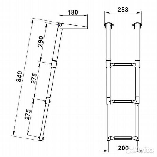 Трап узкий телескопический для катера/лодки,040161