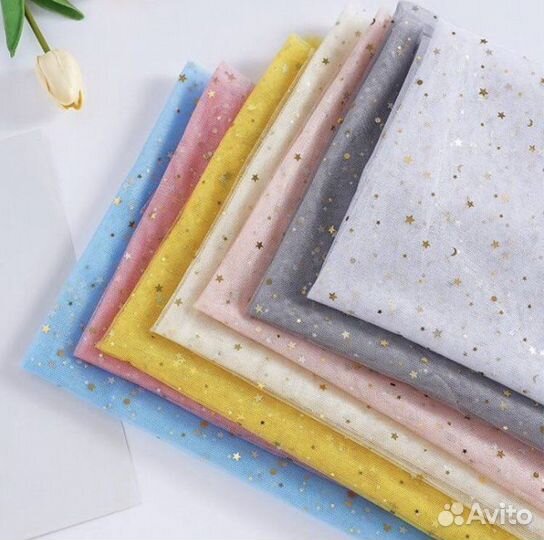 Фатин с блестками, фатин сетка с глитером звезды