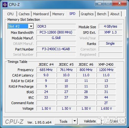 DDR3 2x4gb 2400mhz 1rank CL11-13-13-31 G.Skill