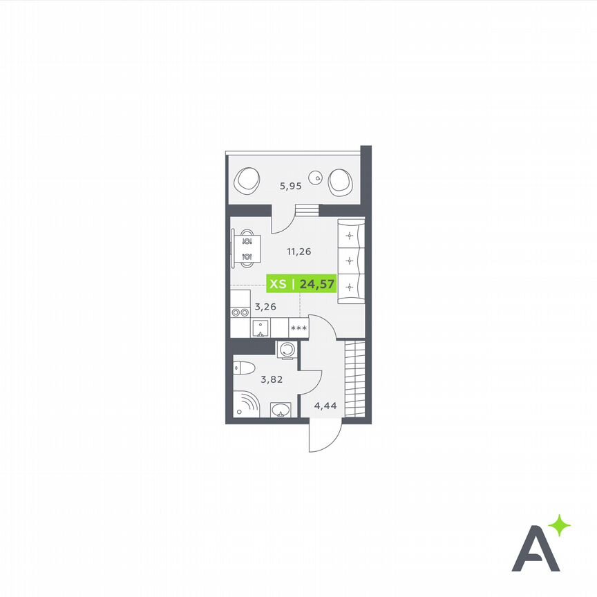 Квартира-студия, 24,6 м², 11/12 эт.