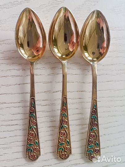 Ложки чайные серебро эмаль 875 проба