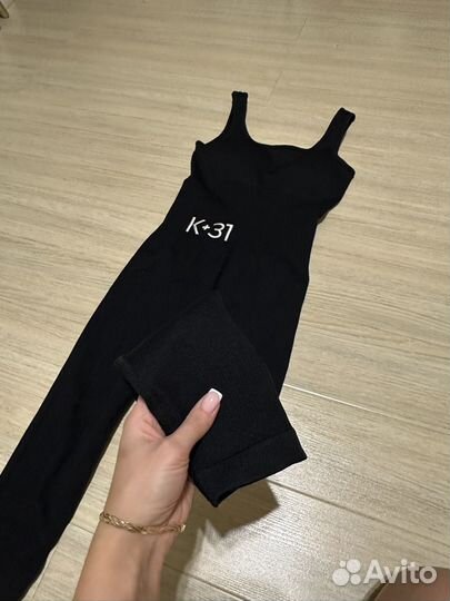 Комбинезон черный фитнес S костюм спортивный