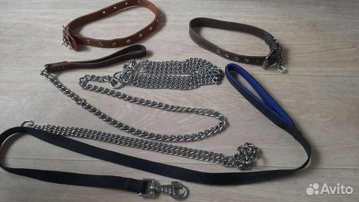 Ошейник удавка поводок железный кожаный