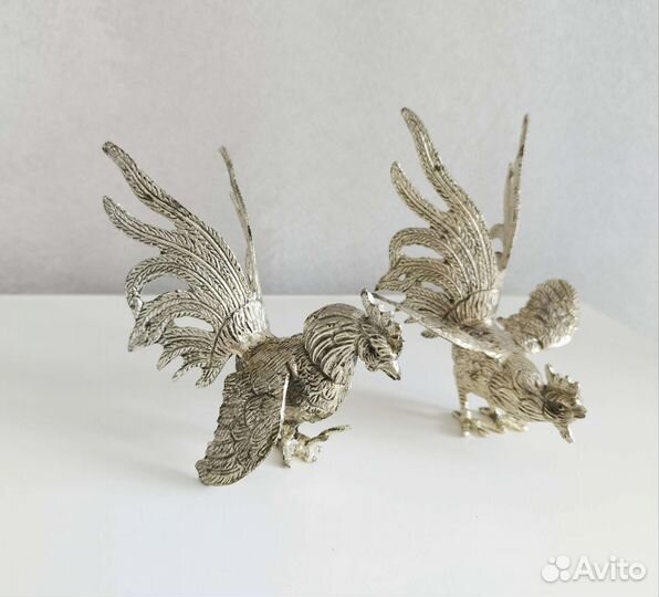 Статуэтки дерущиеся петухи Серебрение