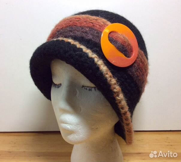 Вязаная шерстяная шапка-шляпка, р-р 55-58, арт 178