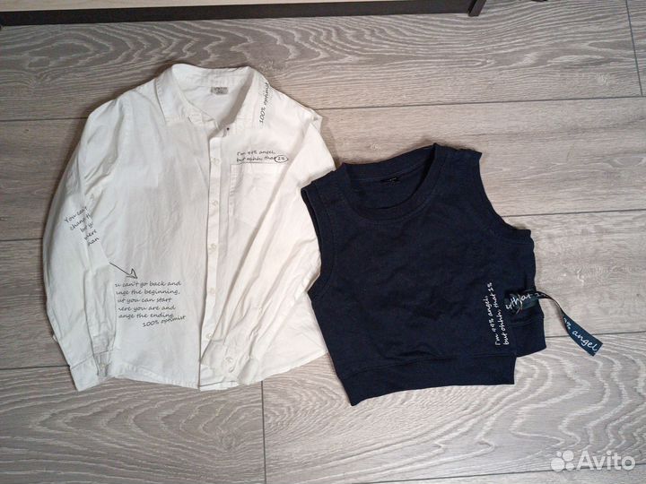 Школьная форма синяя рубашка жилетка для девочки