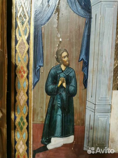 Старинная икона Нечаянная Радость в киоте