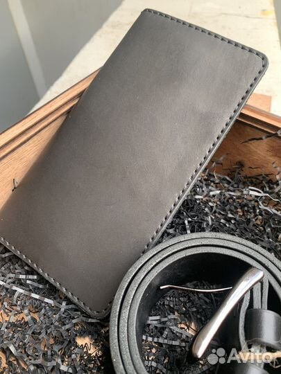 Подарочный набор для мужчины ремень портмоне кожа