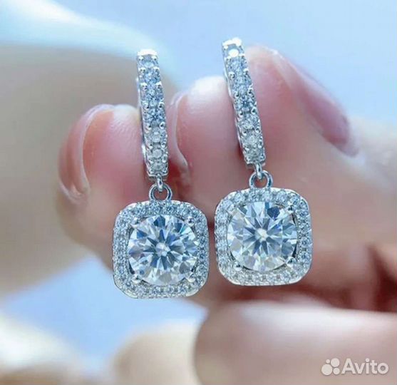 Серьги с муассанитами1сt,2сt D/VVS1