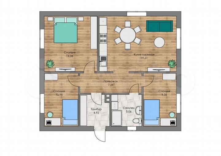 Дом 75 м² на участке 6 сот.