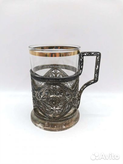 Подстаканник с стаканом Мельхиор Скань кхи СССР