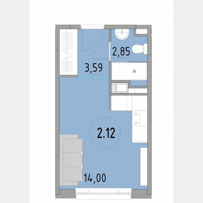 1-к. апартаменты, 20,4 м², 2/13 эт.