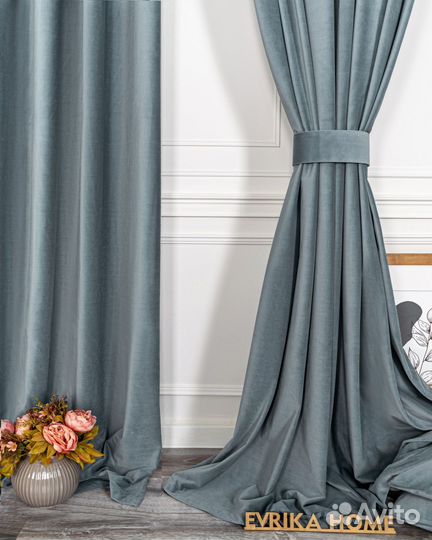 Портьеры бархат Богема Серо-голубой шторы