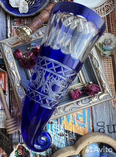 Винтажный хрусталь (рог кобальт 18 см)