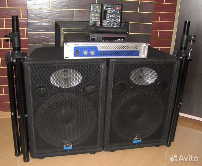 Колонки W15 1200W Усилитель Микшер Микрофон Стойки