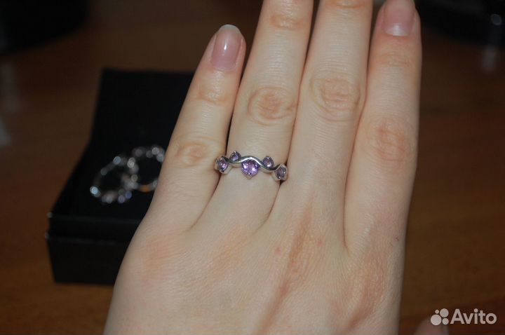 Серебряные серьги конго с аметистами, кольцо (17р)