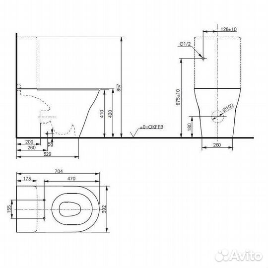 Toto MH Унитаз моноблок 39.2x70.4x41см, безободковый, Tornado Flush, cefiontect, цвет: белый