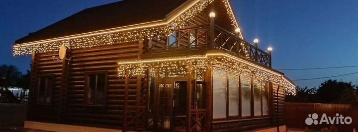 Украшение домов гирляндой / Контурная подсветка