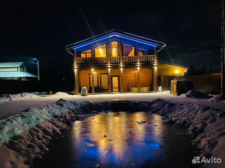 Баня на дровах с купелью и прудом