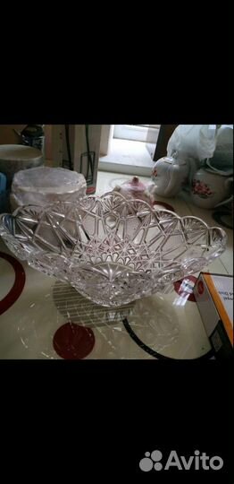 Большая хрустальная ваза для фруктов посуда СССР