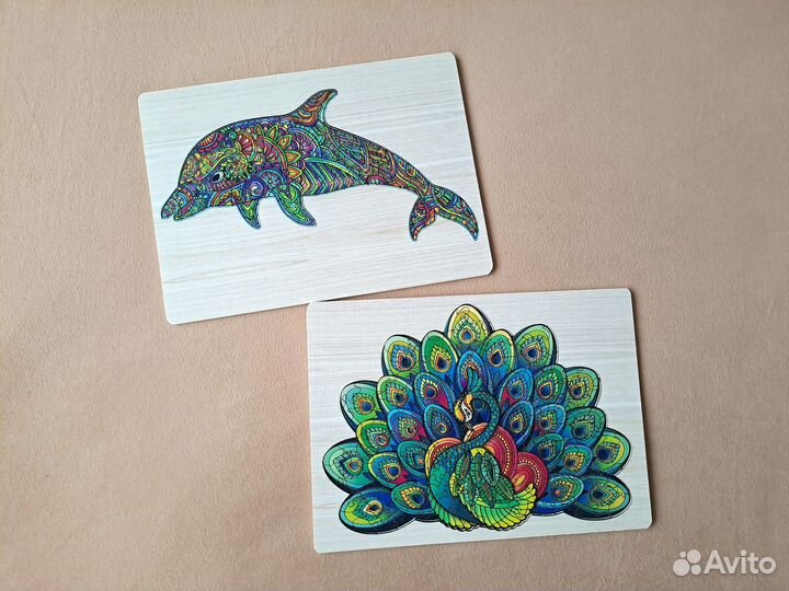 Деревянный арт пазл дельфин павлин