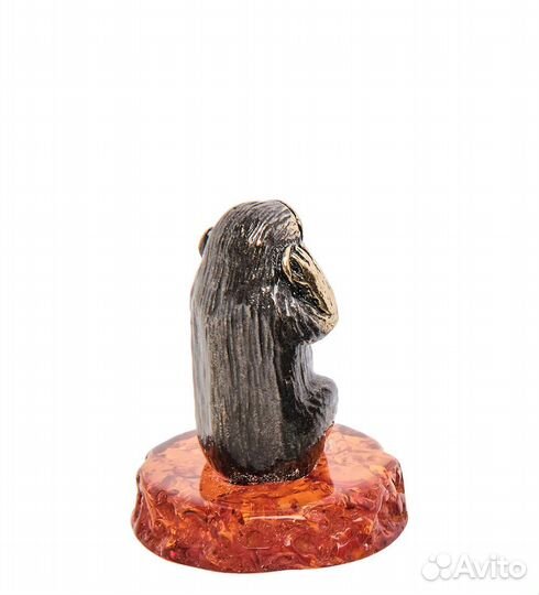 Фигурка Обезьяна не слышу Канадзару (латунь, янтарь) A2163868