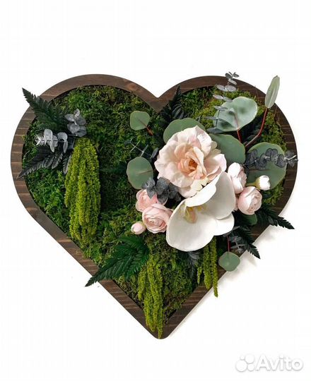 Сердце из мха фигура со мхом фитокартина