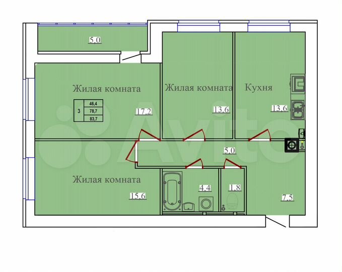 3-к. квартира, 83,7 м², 9/14 эт.